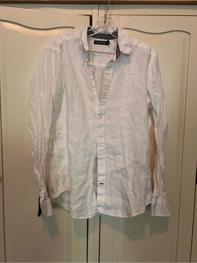Nautica Men's White Linen Casual Button-Down Shirt